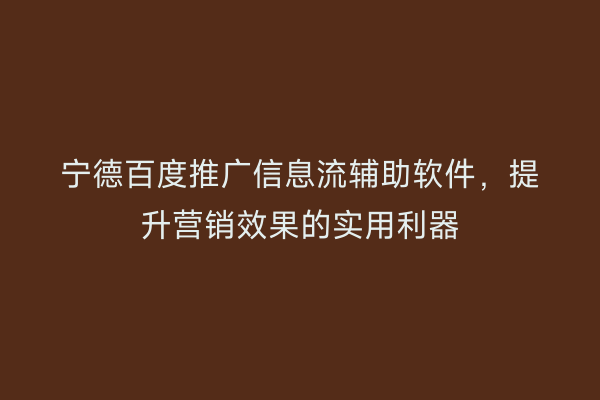 宁德百度推广信息流辅助软件,提升营销效果的实用利器