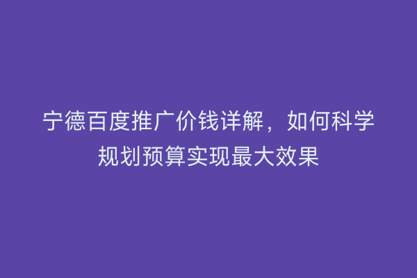 宁德百度推广价钱详解,如何科学规划预算实现最大效果