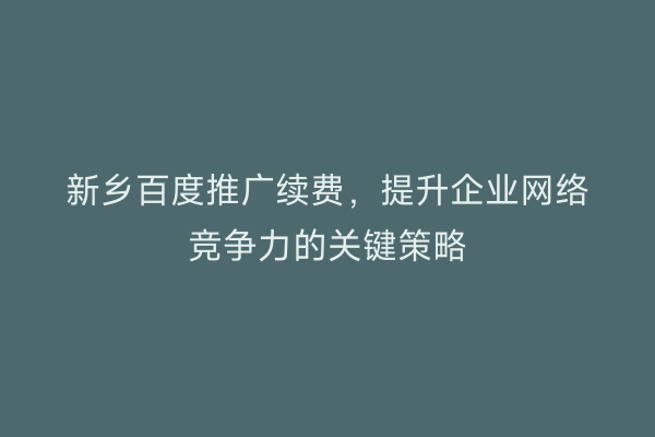 新乡百度推广续费,提升企业网络竞争力的关键策略