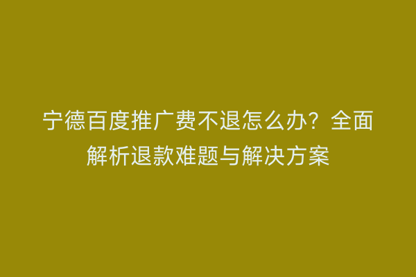 宁德百度推广费不退怎么办?全面解析退款难题与解决方案