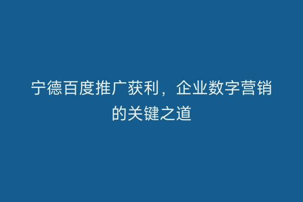 宁德百度推广获利,企业数字营销的关键之道