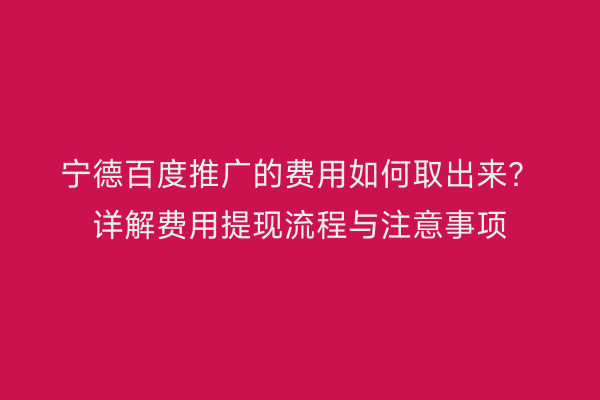 宁德百度推广的费用如何取出来?详解费用提现流程与注意事项