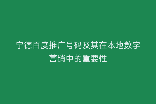宁德百度推广号码及其在本地数字营销中的重要性