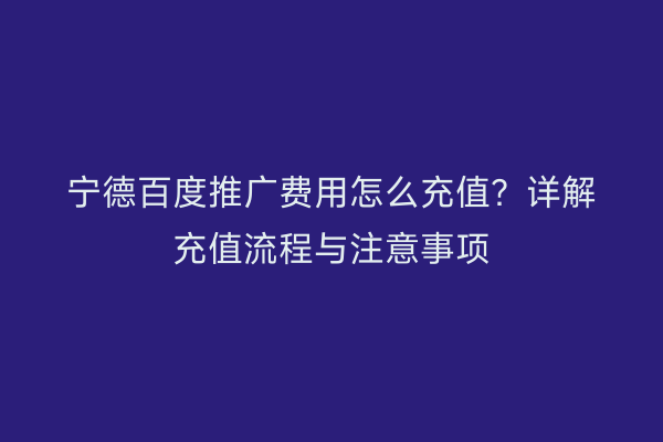 宁德百度推广费用怎么充值?详解充值流程与注意事项
