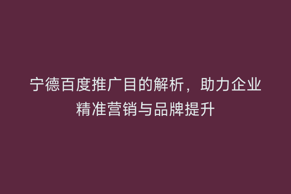 宁德百度推广目的解析,助力企业精准营销与品牌提升