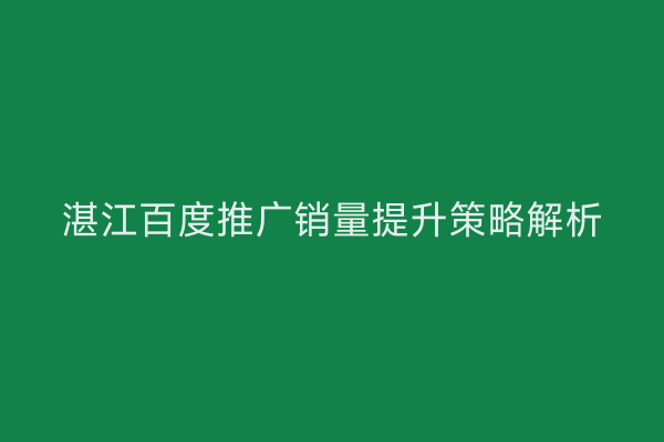 湛江百度推广销量提升策略解析