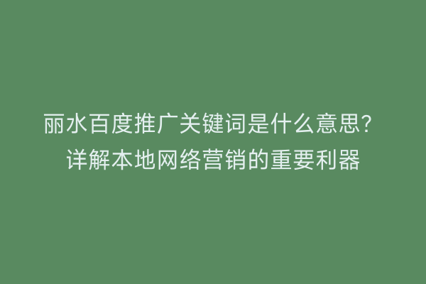 丽水百度推广关键词是什么意思?详解本地网络营销的重要利器