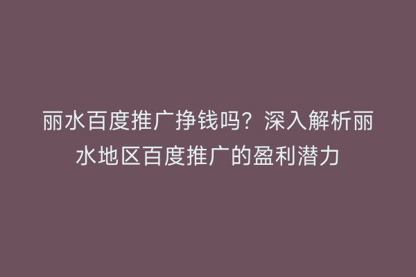 丽水百度推广挣钱吗?深入解析丽水地区百度推广的盈利潜力