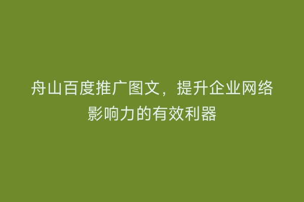 舟山百度推广图文,提升企业网络影响力的有效利器