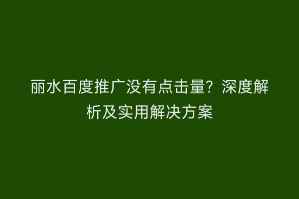 丽水百度推广没有点击量?深度解析及实用解决方案