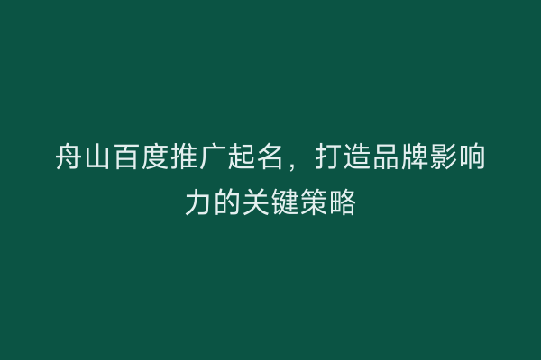 舟山百度推广起名，打造品牌影响力的关键策略