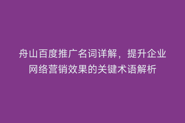 舟山百度推广名词详解,提升企业网络营销效果的关键术语解析