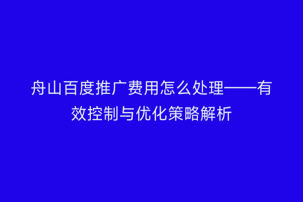 舟山百度推广费用怎么处理——有效控制与优化策略解析