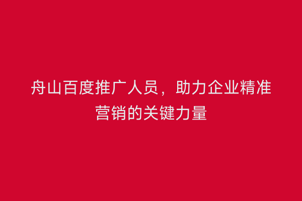 舟山百度推广人员，助力企业精准营销的关键力量
