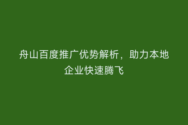 舟山百度推广优势解析,助力本地企业快速腾飞