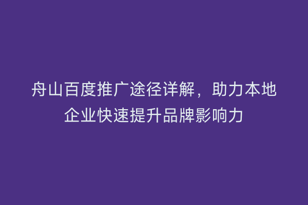 舟山百度推广途径详解，助力本地企业快速提升品牌影响力