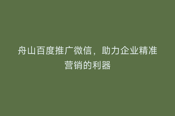 舟山百度推广微信,助力企业精准营销的利器