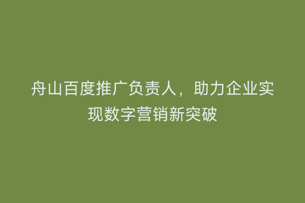 舟山百度推广负责人,助力企业实现数字营销新突破