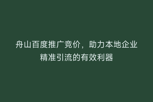 舟山百度推广竞价，助力本地企业精准引流的有效利器
