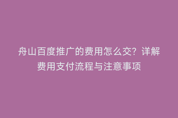舟山百度推广的费用怎么交?详解费用支付流程与注意事项