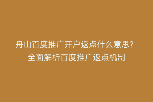 舟山百度推广开户返点什么意思？全面解析百度推广返点机制