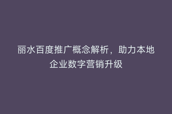 丽水百度推广概念解析,助力本地企业数字营销升级