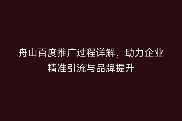 舟山百度推广过程详解，助力企业精准引流与品牌提升