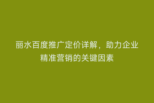 丽水百度推广定价详解,助力企业精准营销的关键因素