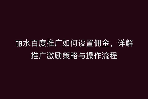 丽水百度推广如何设置佣金,详解推广激励策略与操作流程