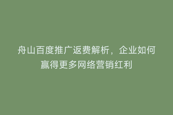 舟山百度推广返费解析,企业如何赢得更多网络营销红利
