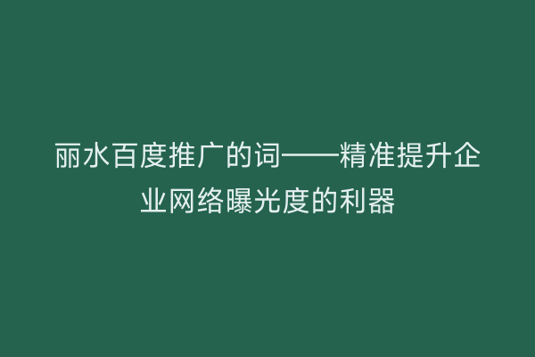 丽水百度推广的词——精准提升企业网络曝光度的利器