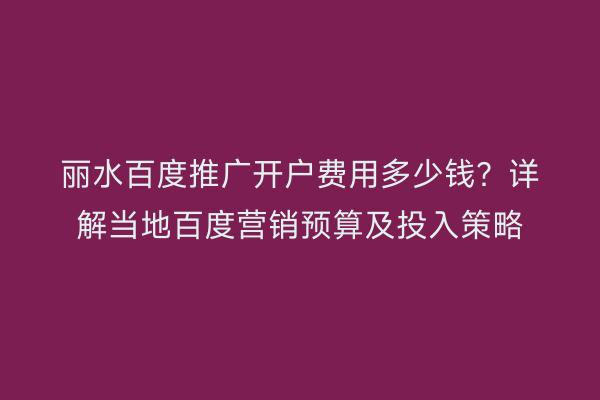 丽水百度推广开户费用多少钱?详解当地百度营销预算及投入策略