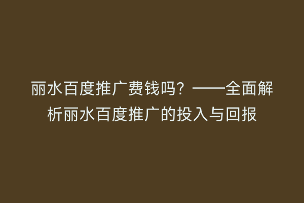 丽水百度推广费钱吗?——全面解析丽水百度推广的投入与回报