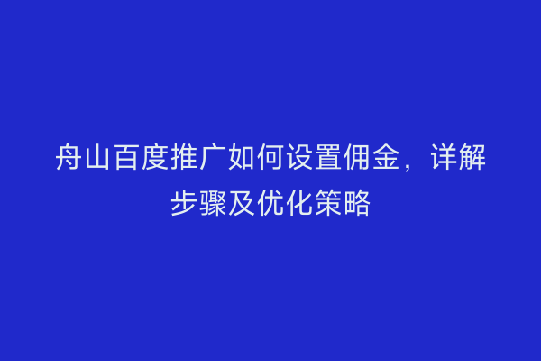 舟山百度推广如何设置佣金,详解步骤及优化策略