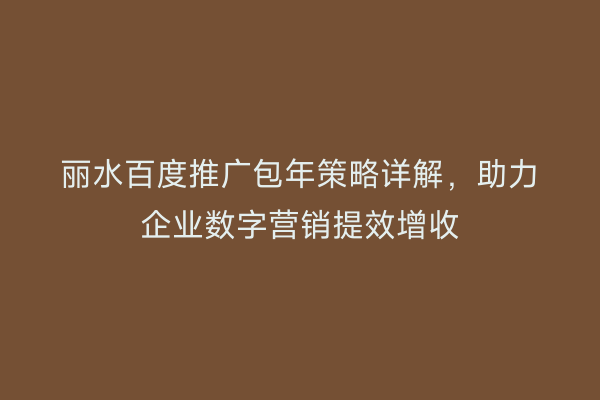 丽水百度推广包年策略详解,助力企业数字营销提效增收