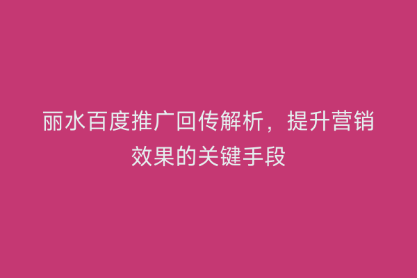 丽水百度推广回传解析，提升营销效果的关键手段
