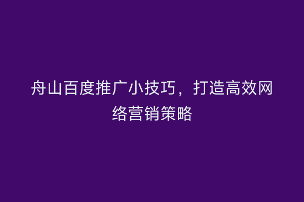 舟山百度推广小技巧，打造高效网络营销策略