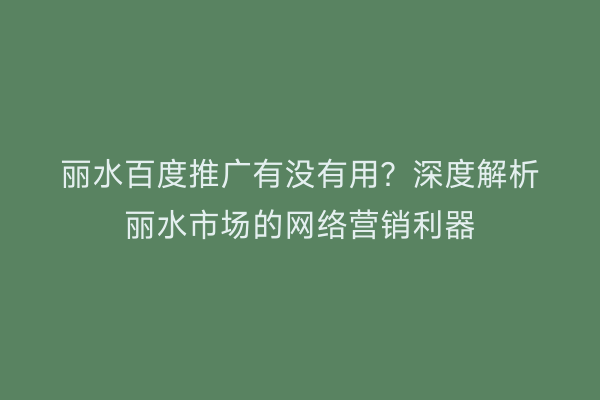 丽水百度推广有没有用?深度解析丽水市场的网络营销利器