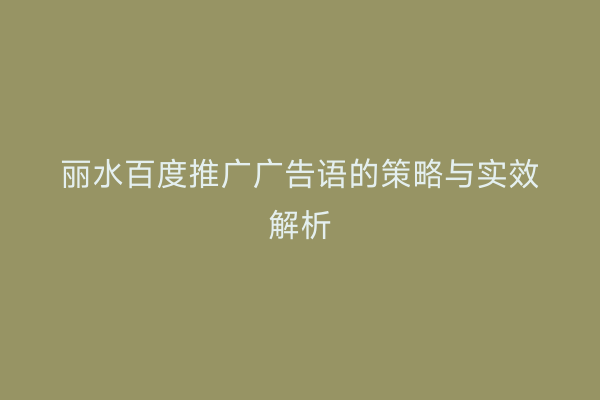 丽水百度推广广告语的策略与实效解析