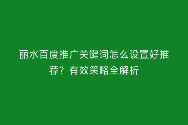 丽水百度推广关键词怎么设置好推荐?有效策略全解析