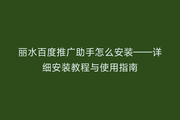 丽水百度推广助手怎么安装——详细安装教程与使用指南
