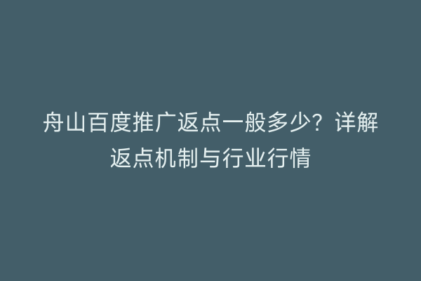 舟山百度推广返点一般多少?详解返点机制与行业行情