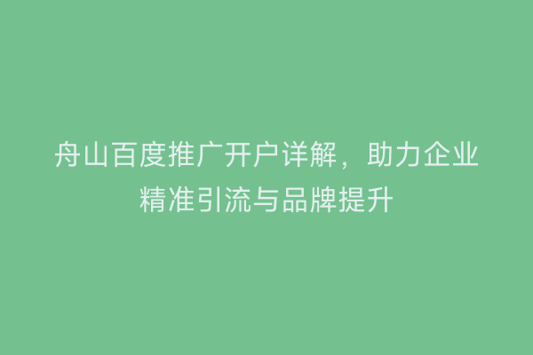 舟山百度推广开户详解，助力企业精准引流与品牌提升