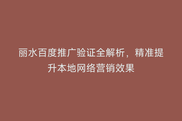 丽水百度推广验证全解析,精准提升本地网络营销效果