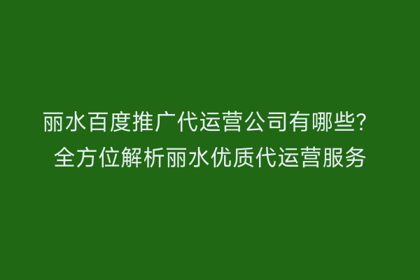 丽水百度推广代运营公司有哪些?全方位解析丽水优质代运营服务