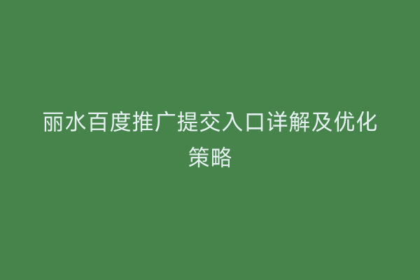 丽水百度推广提交入口详解及优化策略