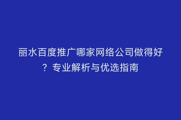 丽水百度推广哪家网络公司做得好?专业解析与优选指南