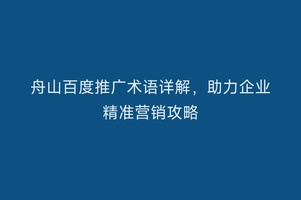 舟山百度推广术语详解,助力企业精准营销攻略