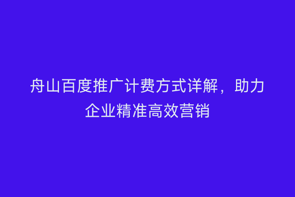 舟山百度推广计费方式详解,助力企业精准高效营销