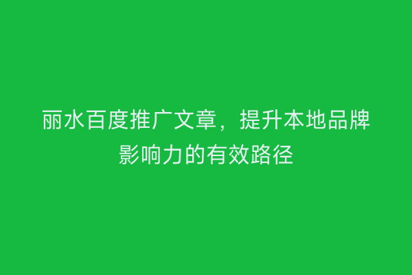 丽水百度推广文章，提升本地品牌影响力的有效路径